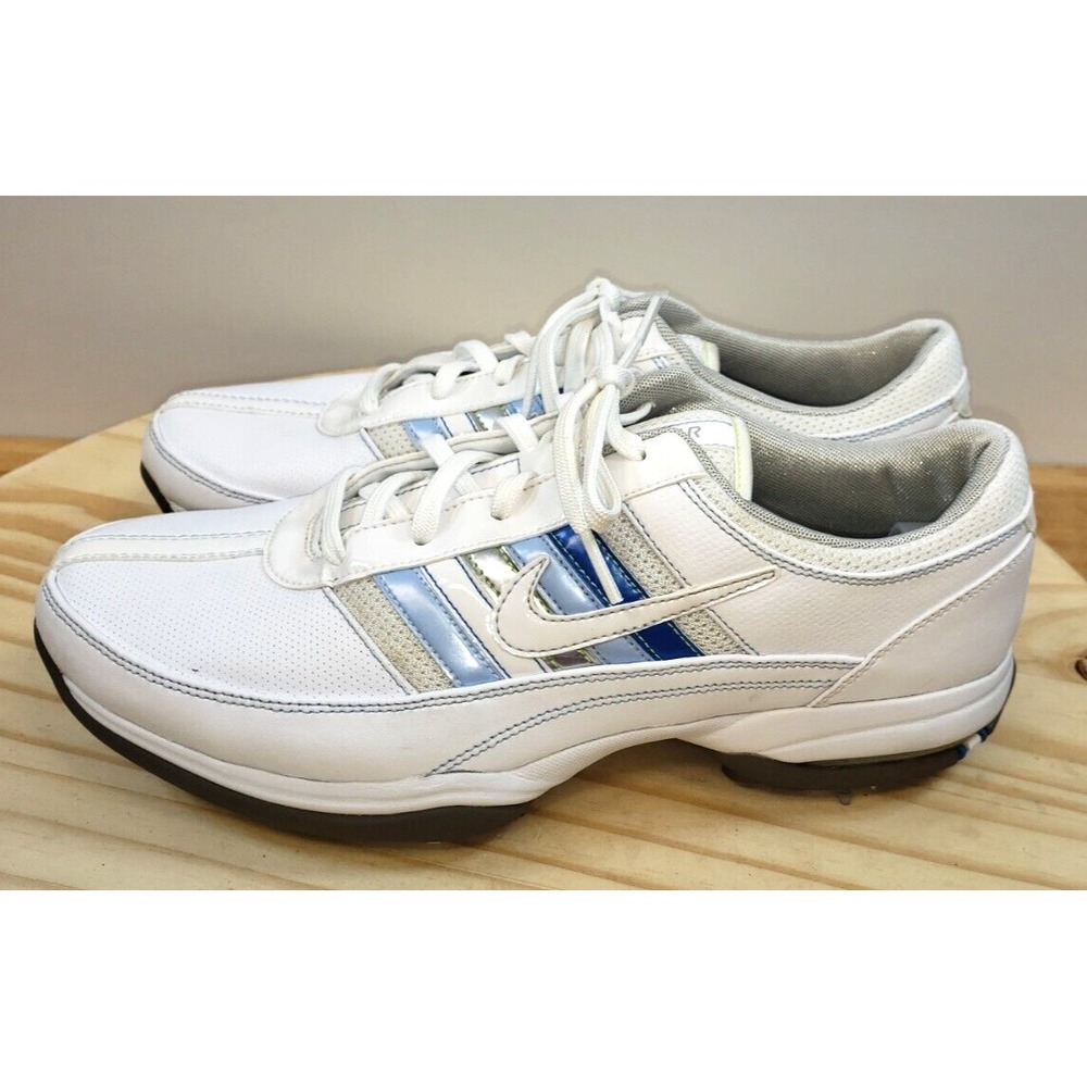 Nike Air Golf Shoes Sneakers 317467-114‎ Leather Womens White Blue Size 9.5 W